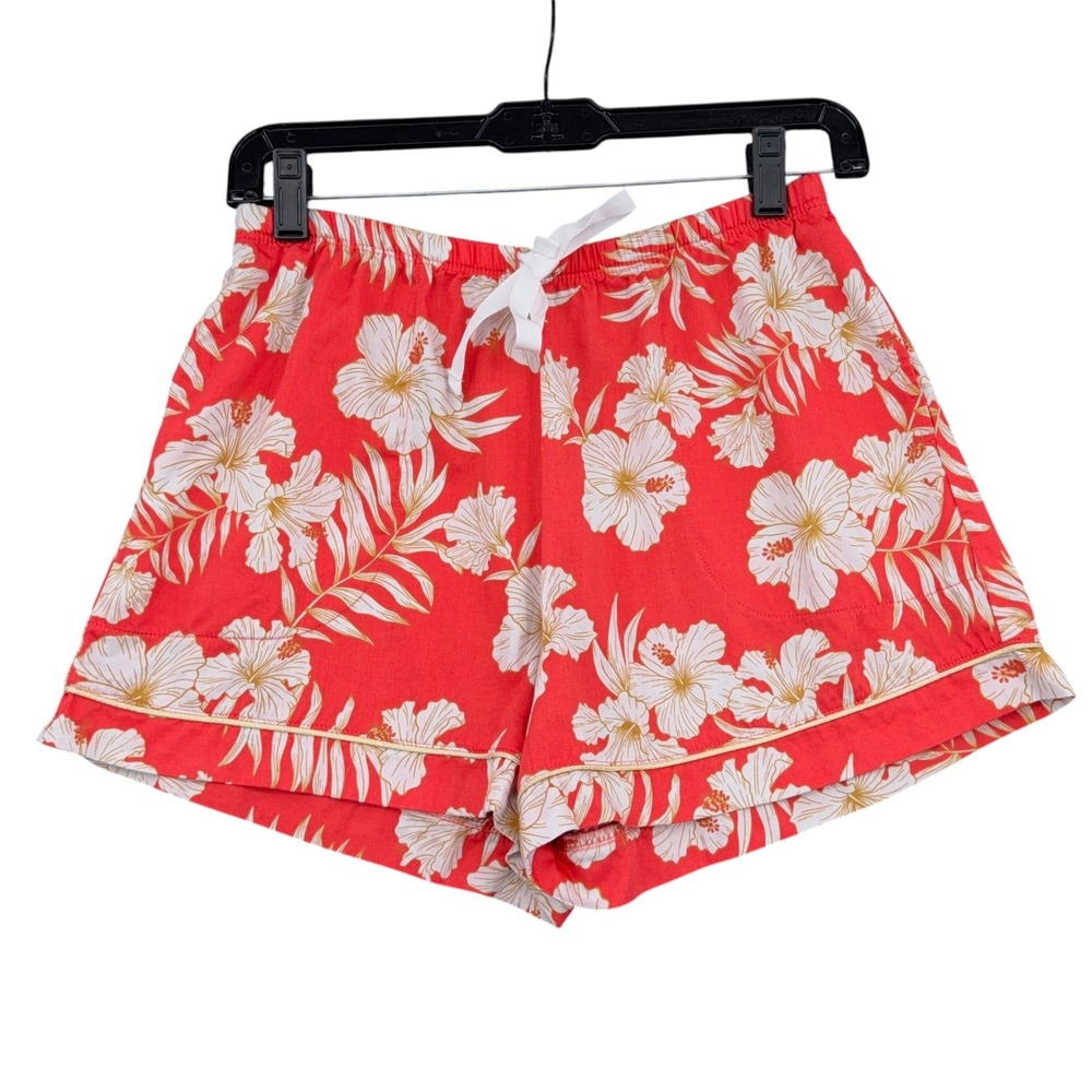 BedHead Pajamas Women S 100% Organic Cotton Red Hibiscus Floral Sleep Shorts